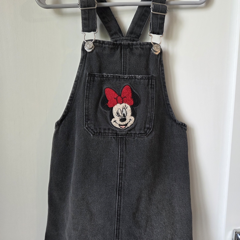 Zara x Disney Girls Black Denim Minnie Mouse Overall Dress Skirtall